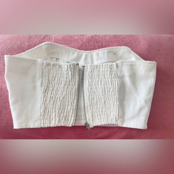 Rhinestone Studded SM White Denim Cropped Stretch Sweetheart Neckline Corset Top - Picture 5 of 6